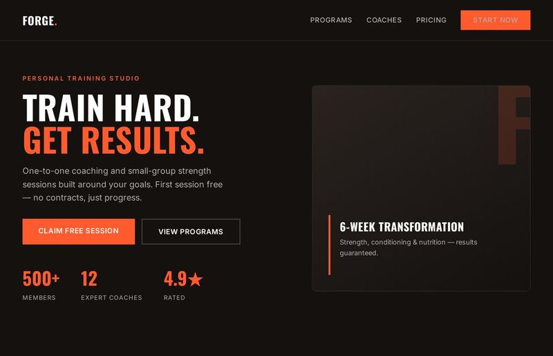 Forge Fitness sample landing page
